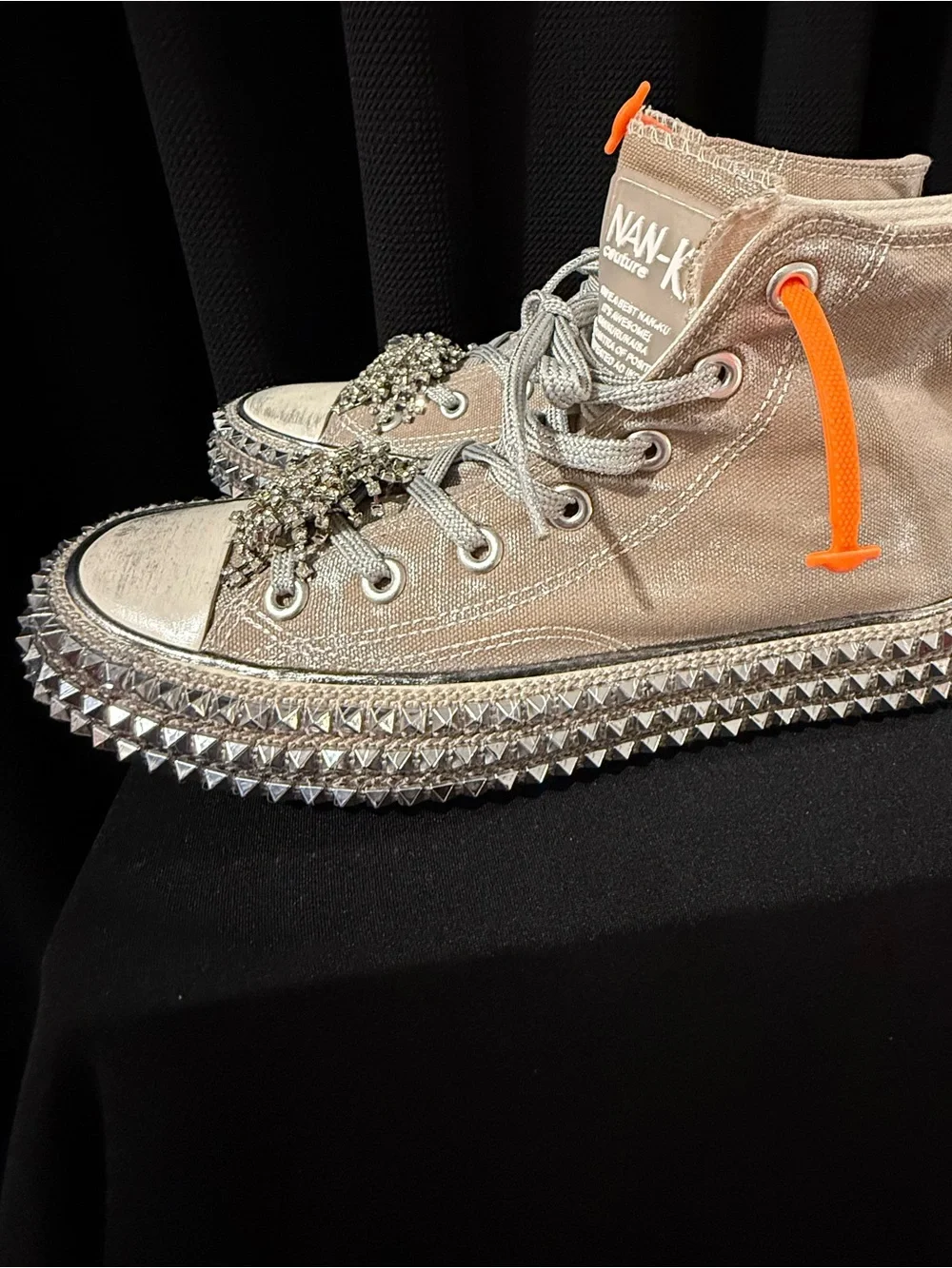 Free People Beige Crystal & Studded High-Top Sneakers